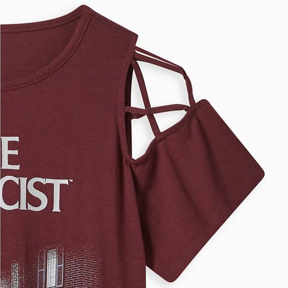 TORRID - THE EXORCIST LATTICE SLEEVE TOP HALLOWEEN TEE  - Plus Size 2X - Picture 4 of 5